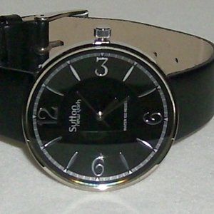 Sutton New York Black Leather Strap Watch